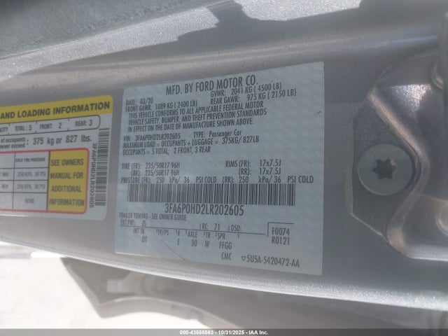 Ford FUSION SE 2020 3FA6P0HD2LR202605 Image 9