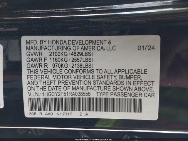 1HGCY2F51RA038558 Honda Accord Hybrid Sport