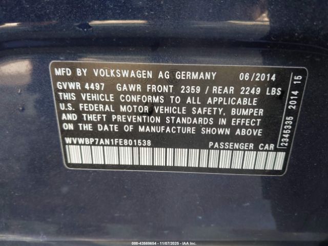 2015 VOLKSWAGEN CC WVWBP7AN1FE801538 Photo 8