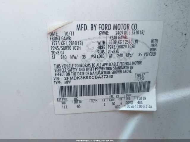 2012 FORD EDGE 2FMDK3K9XCBA37340 Photo 8