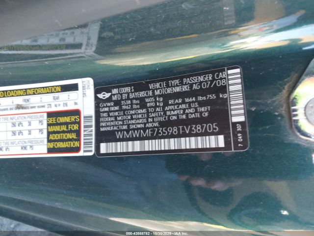 2008 MINI COOPER S WMWMF73598TV38705 Photo 8