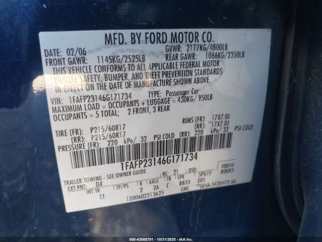 2006 FORD FIVE HUNDRED 1FAFP23146G171734 Photo 8