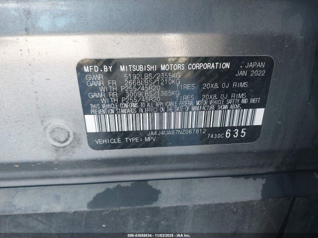 2022 MITSUBISHI OUTLANDER JA4J4UA87NZ067812 Photo 8