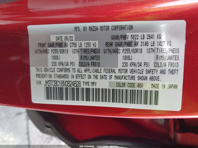 JM3TCBCY8N0624628 Mazda Cx-9 Touring
