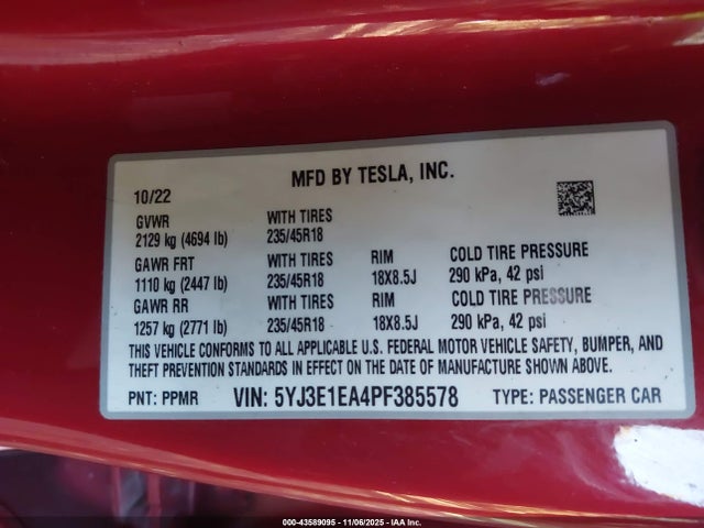 Aukcja sprzedaży 2023 Tesla Model 3 Rear-wheel Drive, vin: 5YJ3E1EA4PF385578, numer aukcji: 43589095