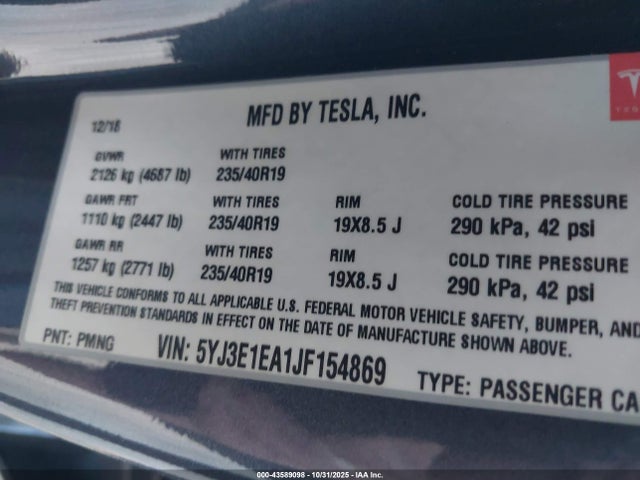 2018 TESLA MODEL 3 5YJ3E1EA1JF154869 Photo 8