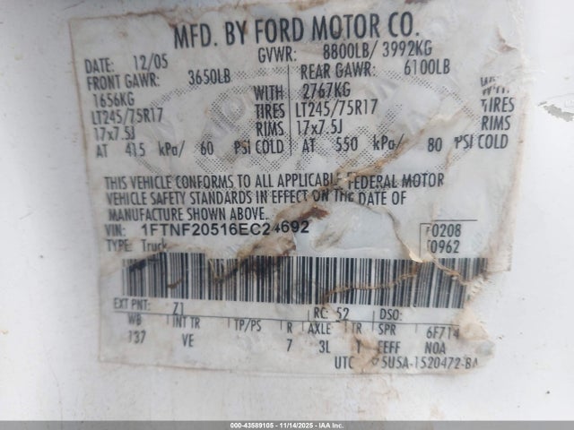 2006 FORD F-250 1FTNF20516EC24692 Photo 8
