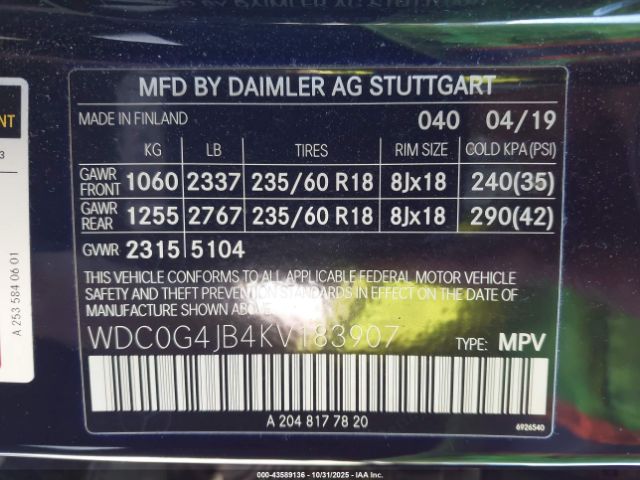 2019 MERCEDES-BENZ GLC 300 WDC0G4JB4KV183907 Photo 8