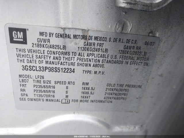 2008 SATURN VUE 3GSCL33P98S512234 Photo 8