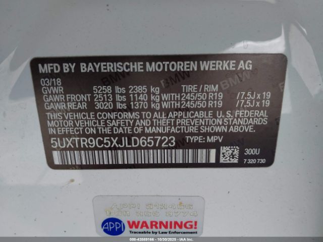 2018 BMW X3 5UXTR9C5XJLD65723 Photo 8