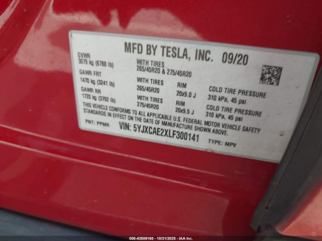 2020 TESLA MODEL X 5YJXCAE2XLF300141 Photo 8