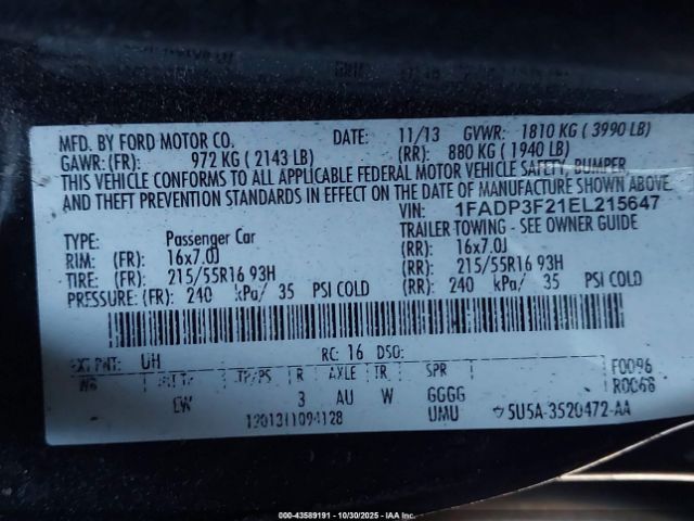 2014 FORD FOCUS 1FADP3F21EL215647 Photo 8