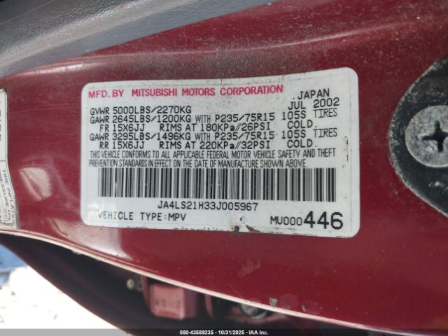 2003 MITSUBISHI MONTERO SPORT JA4LS21H33J005967 Photo 8