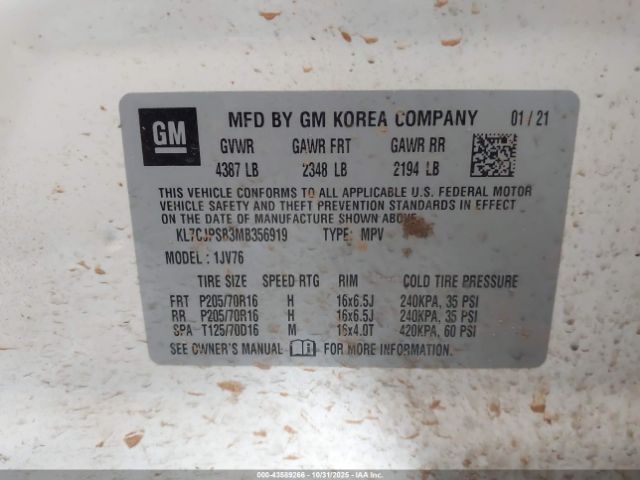 2021 CHEVROLET TRAX KL7CJPSB3MB356919 Photo 8