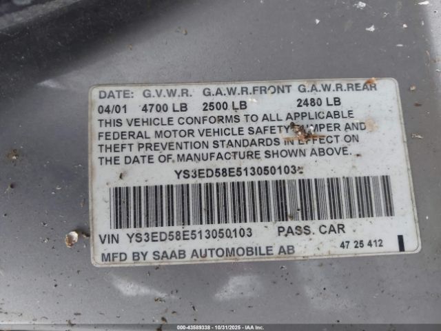 2001 SAAB 9-5 YS3ED58E513050103 Photo 8