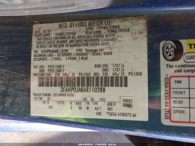 2010 FORD FUSION 3FAHP0JA8AR110288 Photo 8
