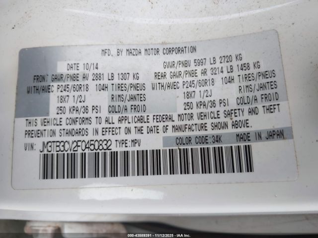 2015 MAZDA CX-9 JM3TB3CV2F0450832 Photo 8