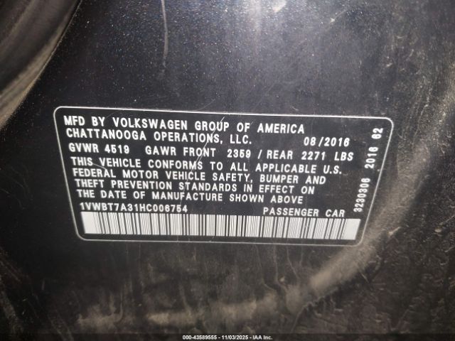 2017 VOLKSWAGEN PASSAT 1VWBT7A31HC006754 Photo 8