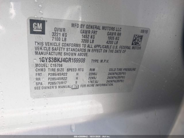 2016 CADILLAC ESCALADE 1GYS3BKJ4GR169908 Photo 8