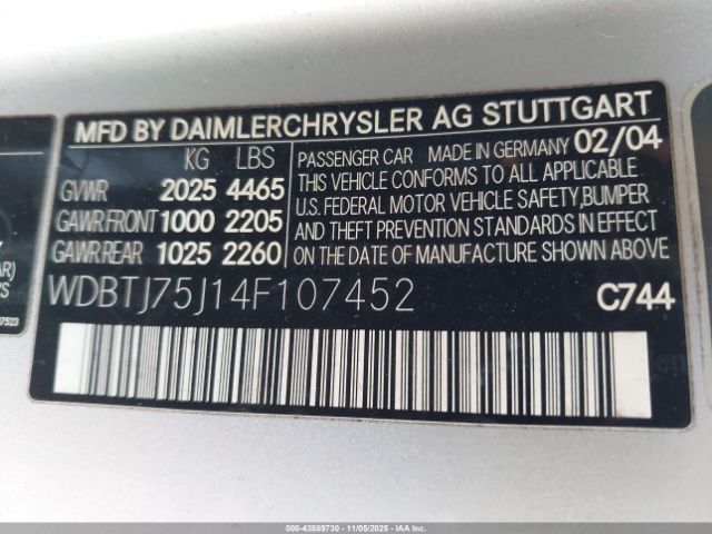 2004 MERCEDES-BENZ CLK 500 WDBTJ75J14F107452 Photo 8