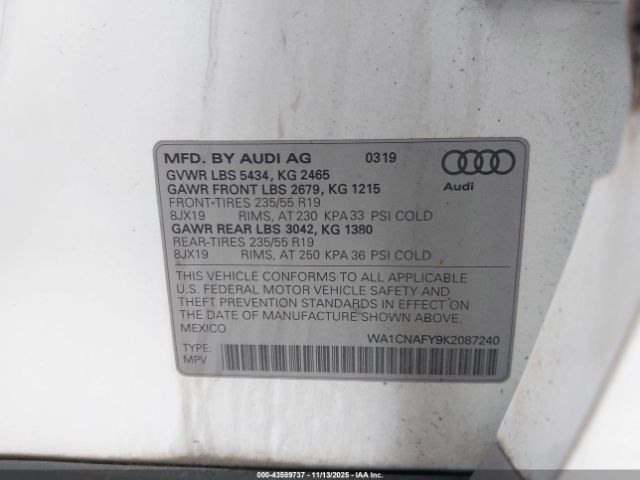 2019 AUDI Q5 WA1CNAFY9K2087240 Photo 8