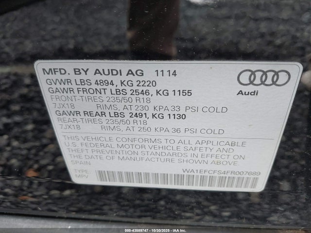 2015 AUDI Q3 WA1EFCFS4FR007689 Photo 8