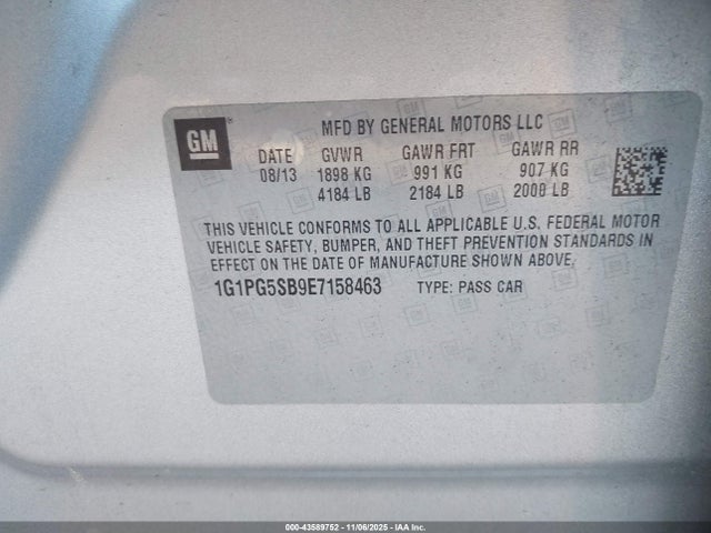 Aukcja sprzedaży 2014 Chevrolet Cruze Ltz, vin: 1G1PG5SB9E7158463, numer aukcji: 43589752
