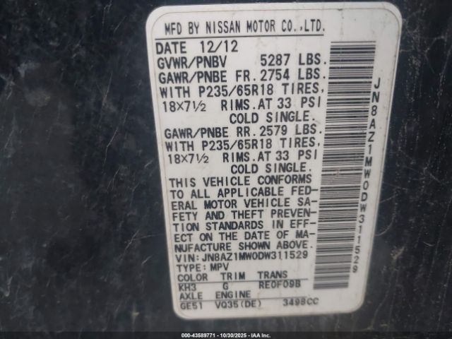 2013 NISSAN MURANO JN8AZ1MW0DW311529 Photo 8