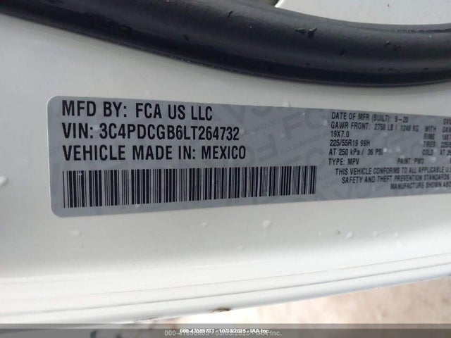43589783 :رقم المزاد ، 3C4PDCGB6LT264732 vin ، 2020 Dodge Journey Crossroad مزاد بيع
