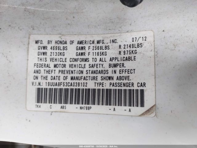 2012 ACURA TL 19UUA8F53CA039102 Photo 8