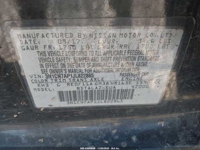 3N1CN7AP1JL822865 Nissan Versa 1.6 S+