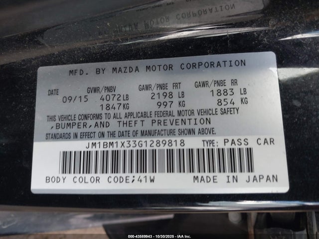 Aukcja sprzedaży 2016 Mazda Mazda3 S Grand Touring, vin: JM1BM1X33G1289818, numer aukcji: 43589943
