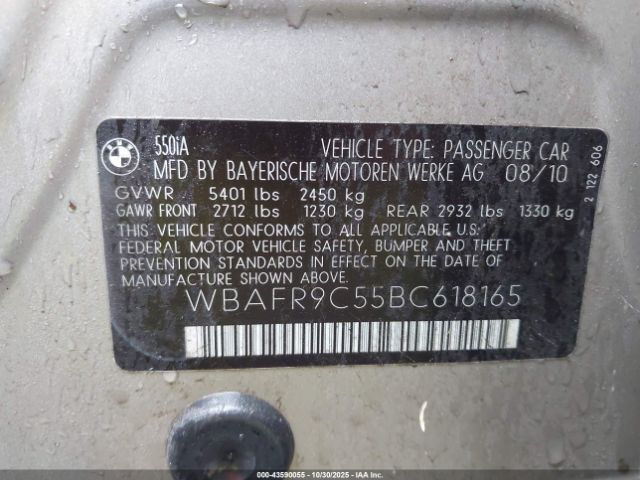 2011 BMW 550I WBAFR9C55BC618165 Photo 8