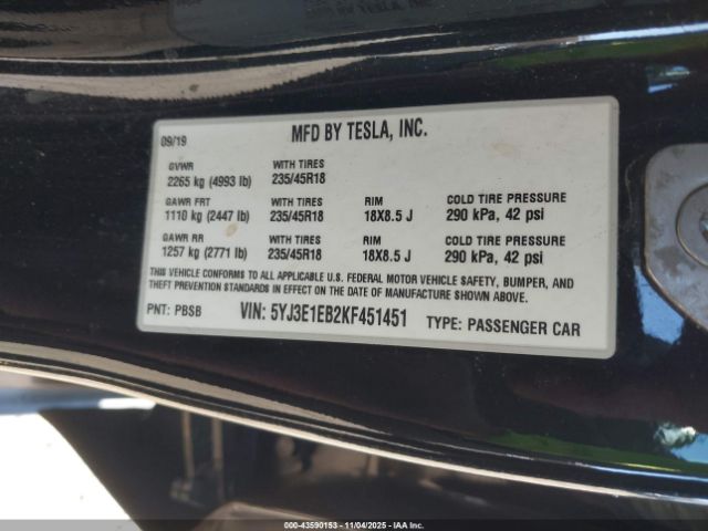2019 TESLA MODEL 3 5YJ3E1EB2KF451451 Photo 8