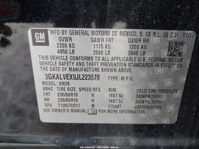 Aukcja sprzedaży 2018 Gmc Terrain Slt, vin: 3GKALVEX9JL223578, numer aukcji: 43590167