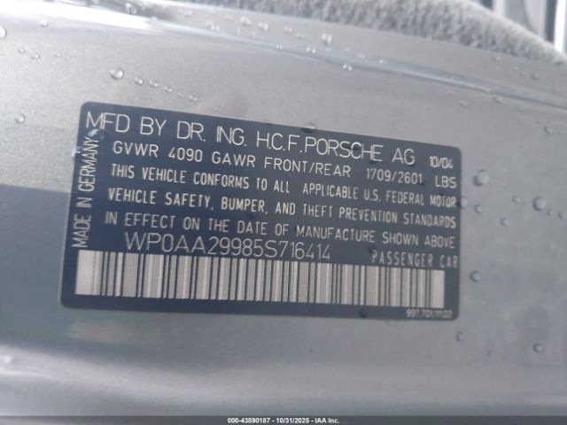 2005 PORSCHE 911 WP0AA29985S716414 Photo 8