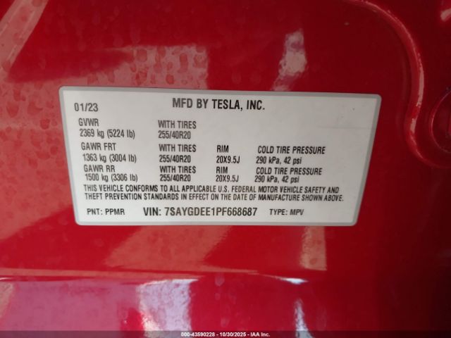 2023 TESLA MODEL Y 7SAYGDEE1PF668687 Photo 8