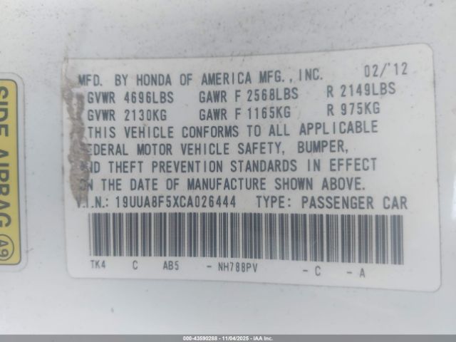 2012 ACURA TL 19UUA8F5XCA026444 Photo 8