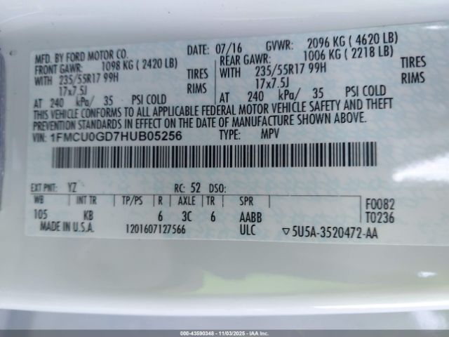 2017 FORD ESCAPE 1FMCU0GD7HUB05256 Photo 8