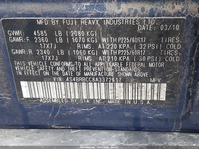 2010 SUBARU OUTBACK 4S4BRBCC8A3372617 Photo 8