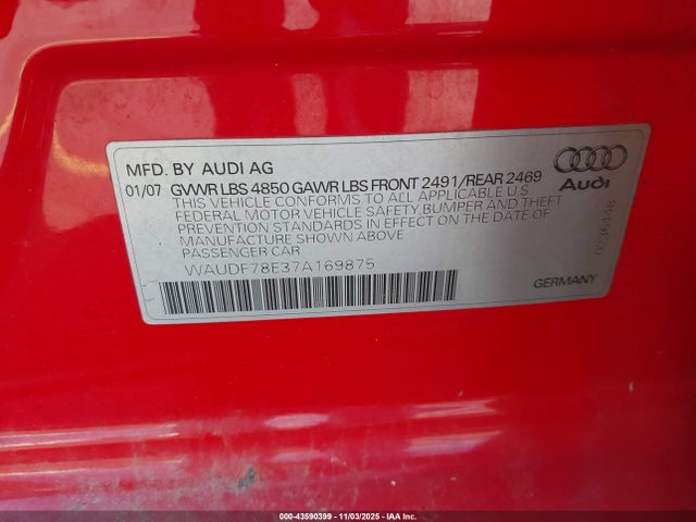 2007 AUDI A4 WAUDF78E37A169875 Photo 8