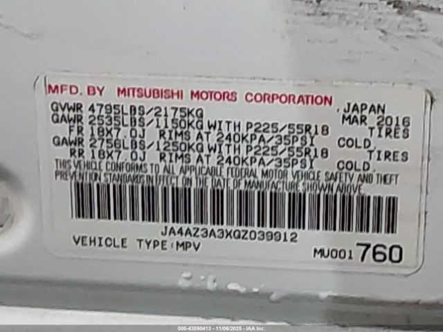 2016 MITSUBISHI OUTLANDER JA4AZ3A3XGZ039912 Photo 8