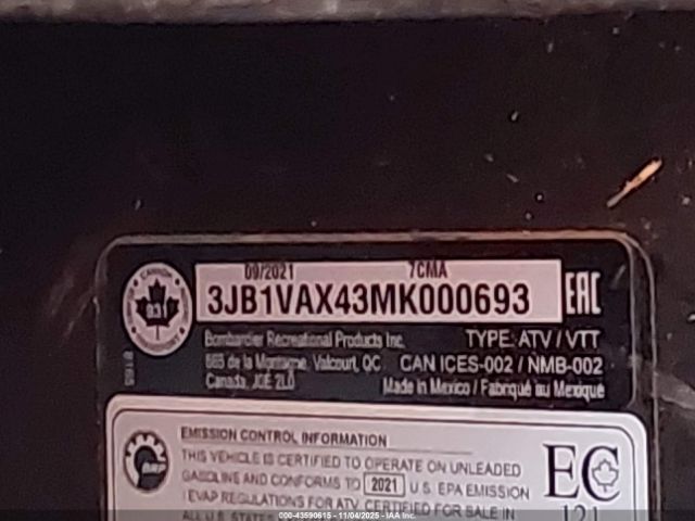 2021 CAN-AM MAVERICK SPORT 3JB1VAX43MK000693 Photo 9