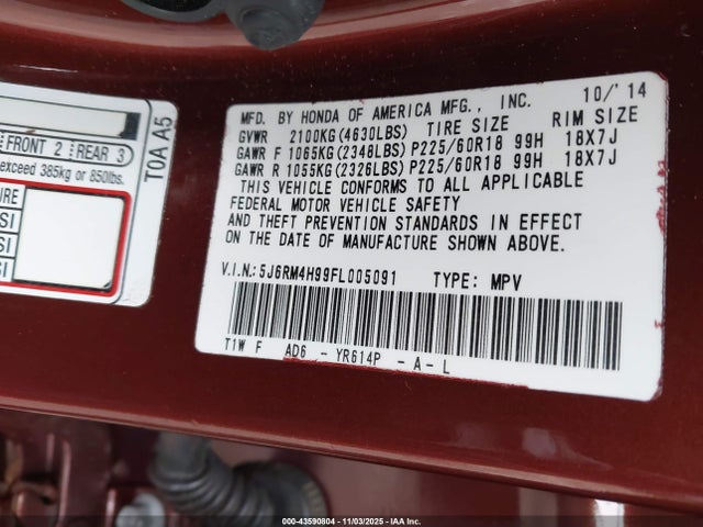 2015 HONDA CR-V 5J6RM4H99FL005091 Photo 8