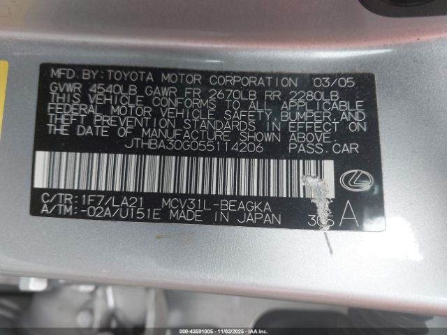 2005 LEXUS ES 330 JTHBA30G055114206 Photo 8
