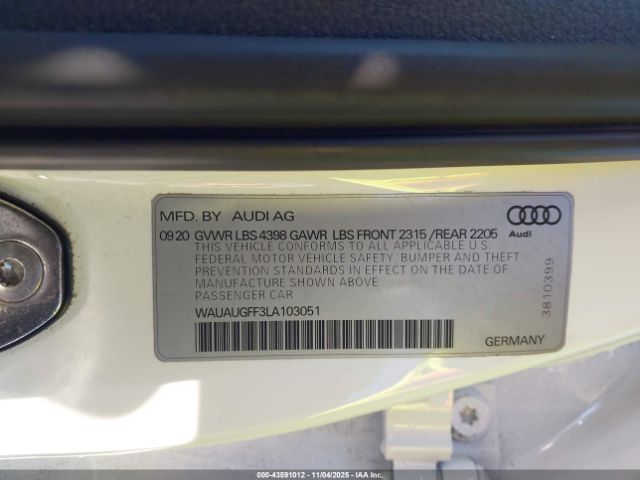 2020 AUDI A3 WAUAUGFF3LA103051 Photo 8