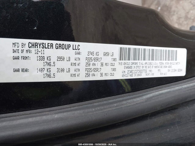 43591056 :رقم المزاد ، 2C4RC1CG7CR227726 vin ، 2012 Chrysler Town & Country Touring-l مزاد بيع