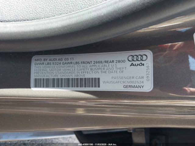 2012 AUDI A7 WAUSGAFC9CN002524 Photo 8