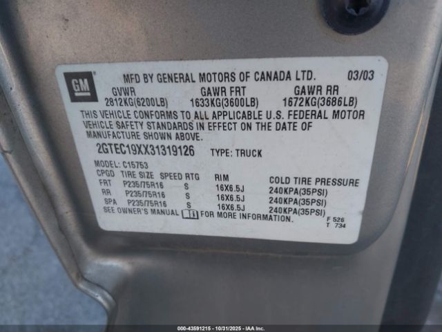 2003 GMC SIERRA 1500 2GTEC19XX31319126 Photo 8
