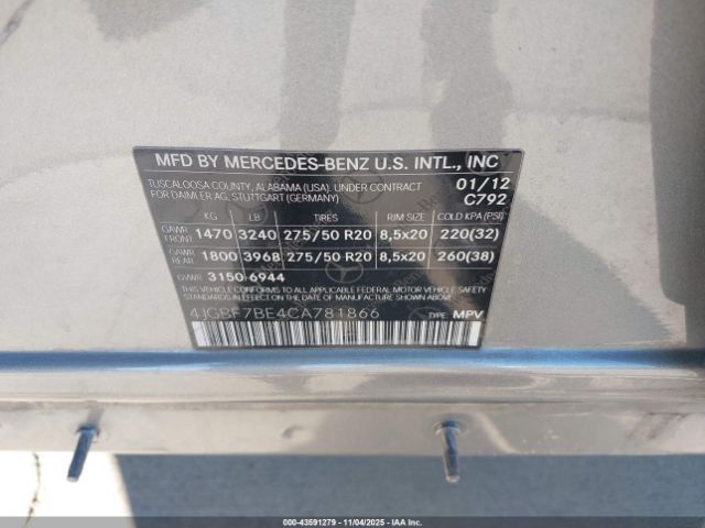 2012 MERCEDES-BENZ GL 450 4JGBF7BE4CA781866 Photo 8